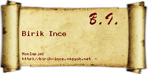 Birik Ince névjegykártya